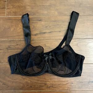 Cacique Womens Black Sheer Lace Unlined Floral Embroidered Bra Underwire 40DD